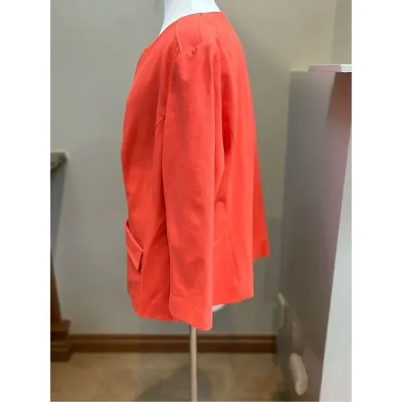 Classiques Entier 18W tangerine 3/4 sleeve button front lined tweed style blazer - Picture 7 of 7